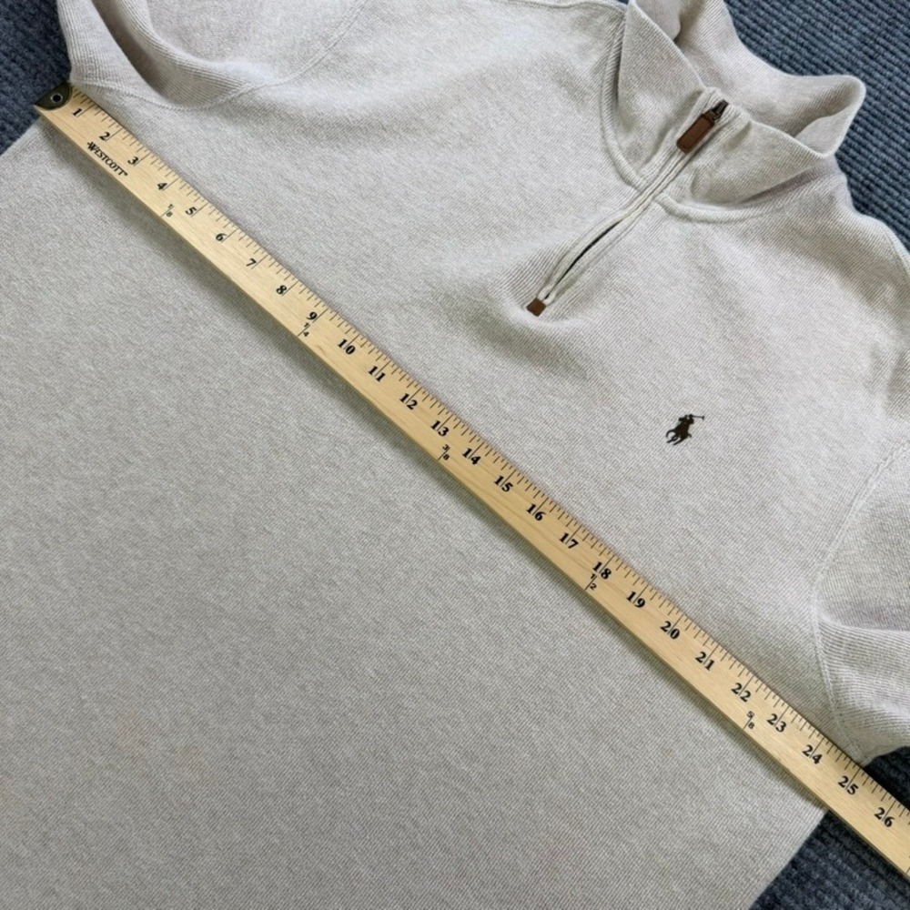 Polo Ralph Lauren Mens XL Quarter Zip Pullover Sweater Oatmeal Beige Cotton Pony - Picture 9 of 12